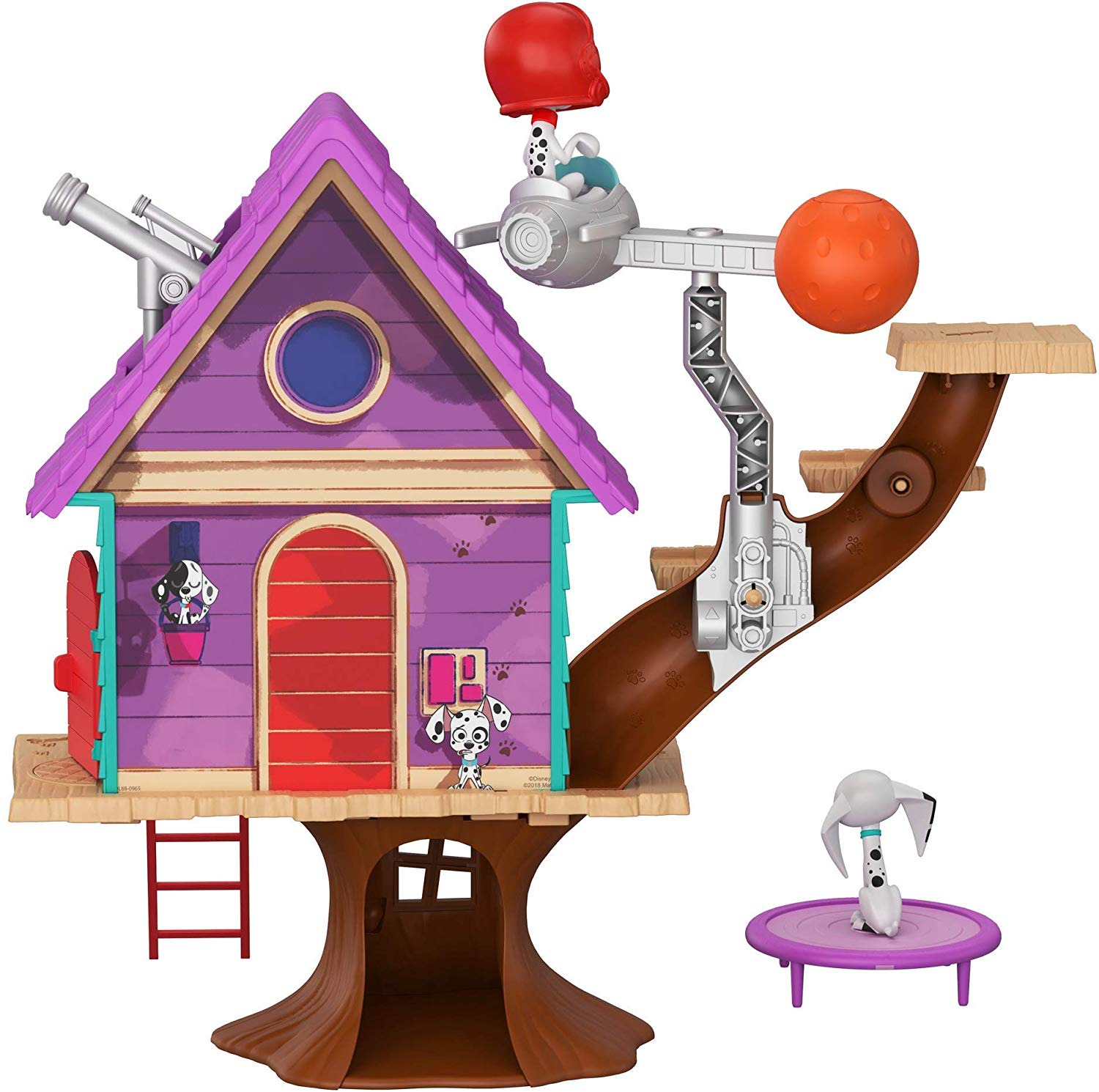 Disney 101 Dalmatian Street, Dylan Tree House Playset (16.6-In x 14-In) with 2 Dog Figures (3-In) and 10 Accessories