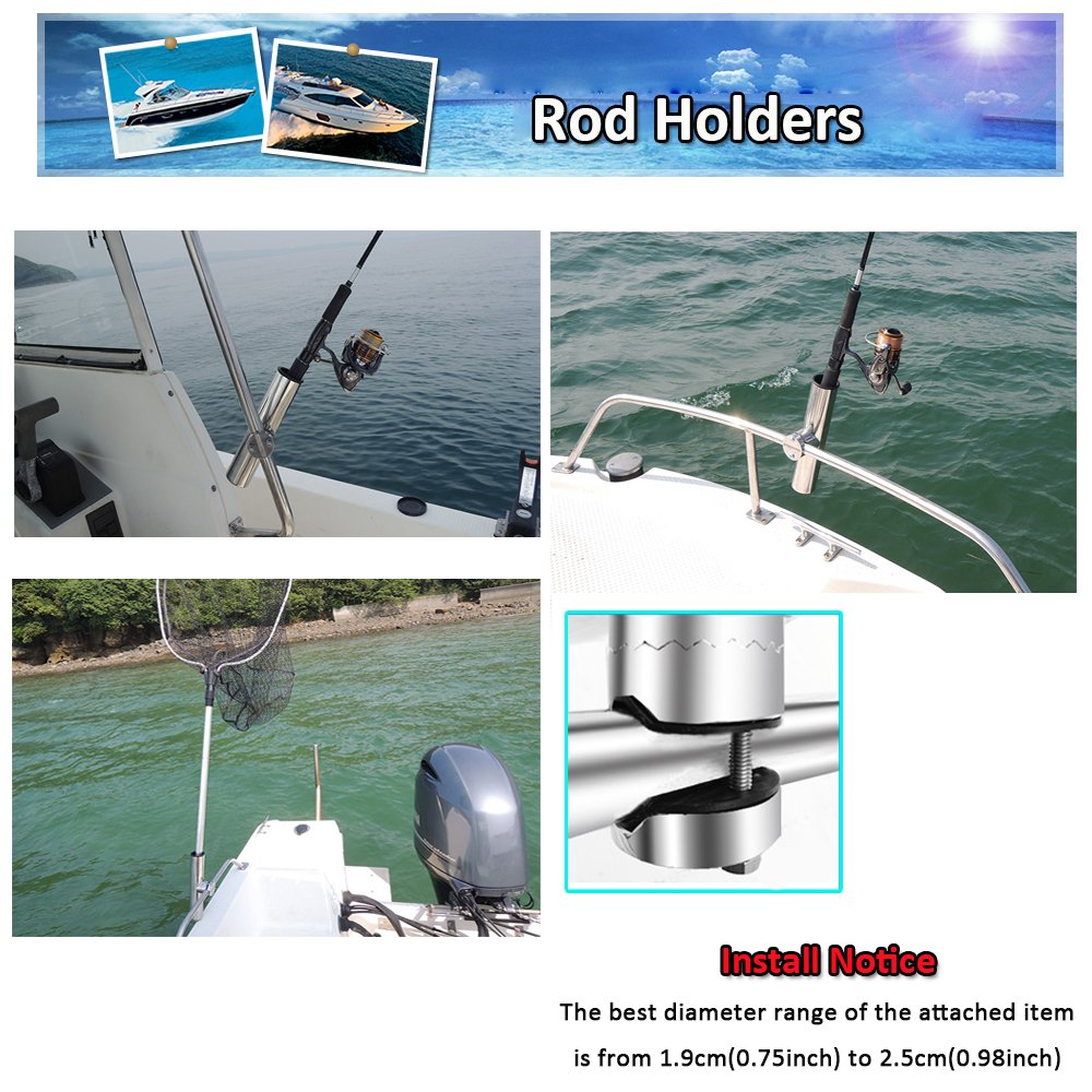AMYSPORTS Rail Mount Rod Clamp Holders Boat Clamp Holders Rod Steel Fishing Stainless Rods Holder Adjustable Marine Side Mounted Support for Kayak Boats Fishing for Rails 3/4" to 1" 19mm to 25mm 4pcs - Image 4