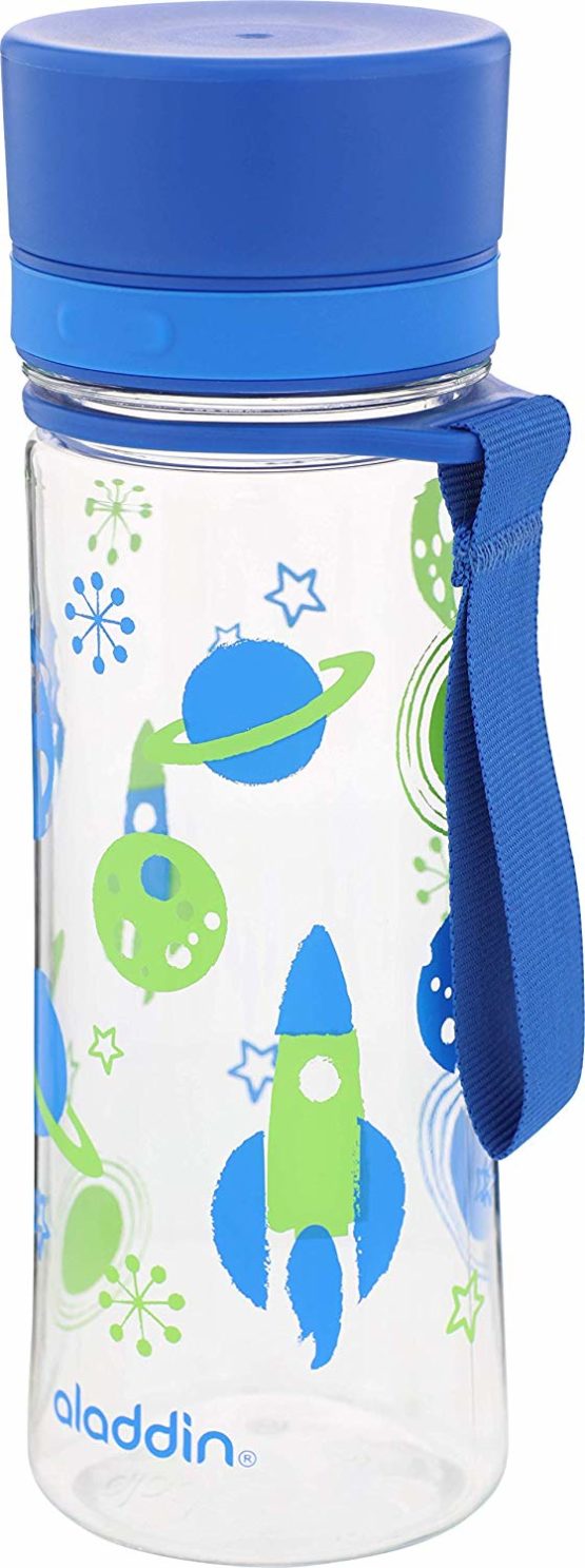 Aladdin My First Aveo Water Bottle for Kids 0.35L Space Blue Print – Leakproof - Wide opening for easy fill - BPA-Free - Smooth Drinking Spout - Stain and Smell Resistant - Dishwasher Safe