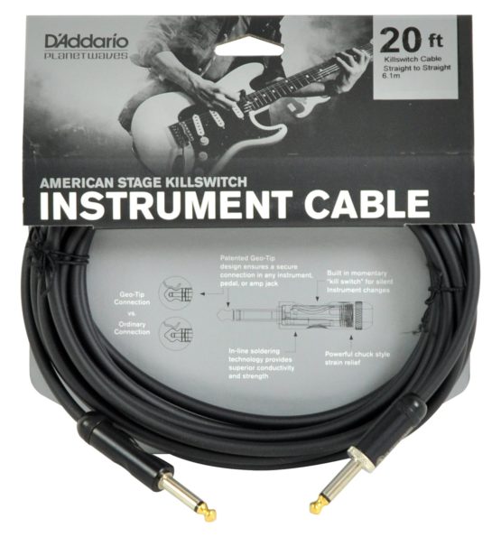 D'Addario Guitar Cable - With Kill Switch - Geo Tip for Secure Connection - 1/4 Inch Male to 1/4 Inch Male - 20 Feet/7.62 Meters - Straight Ends - 1 Pack