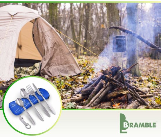 Bramble - 5 Pcs Premium Stainless Steel Portable Cutlery Set with Case - Blue - Image 2