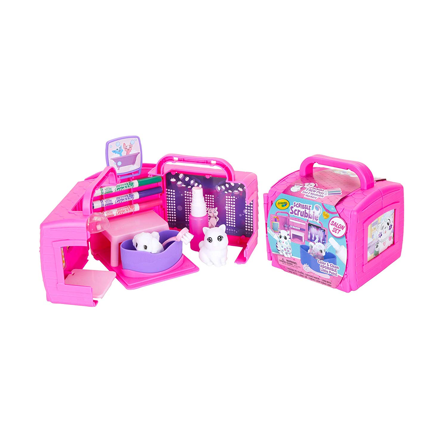 CRAYOLA Washimals Pets Beauty Salon Playset, Colour and Wash Includes Washable Pens and Dog and Cat Figures For Ages 3+ - Image 2