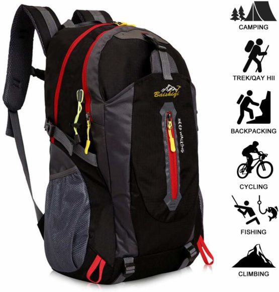 40L Lightweight Hiking Backpack, Baishiqi Multi-functional Water-resistant Casual Camping Trekking Rucksack for Cycling Travel Climbing Mountaineer Outdoor Sport