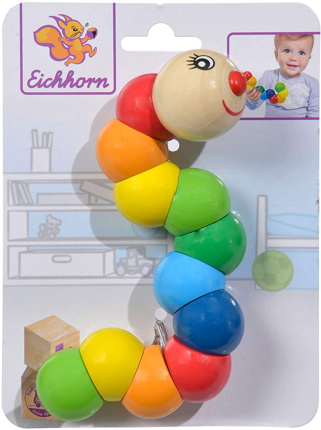 Eichhorn 100003440 Grasping Toy with Caterpillar Design 18.5 cm Hardwood, Colourful, 18,5 cm - Image 3