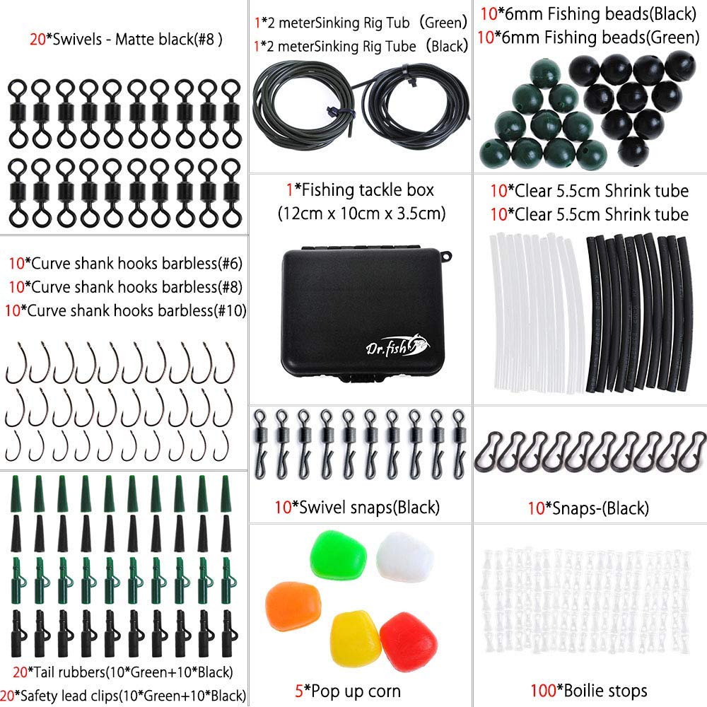 Dr.Fish 278pcs Carp Fishing Tackle Set in Box, Carp Fishing Accessories Include Hooks, Safety Clips and Swivels, Beads - Image 2