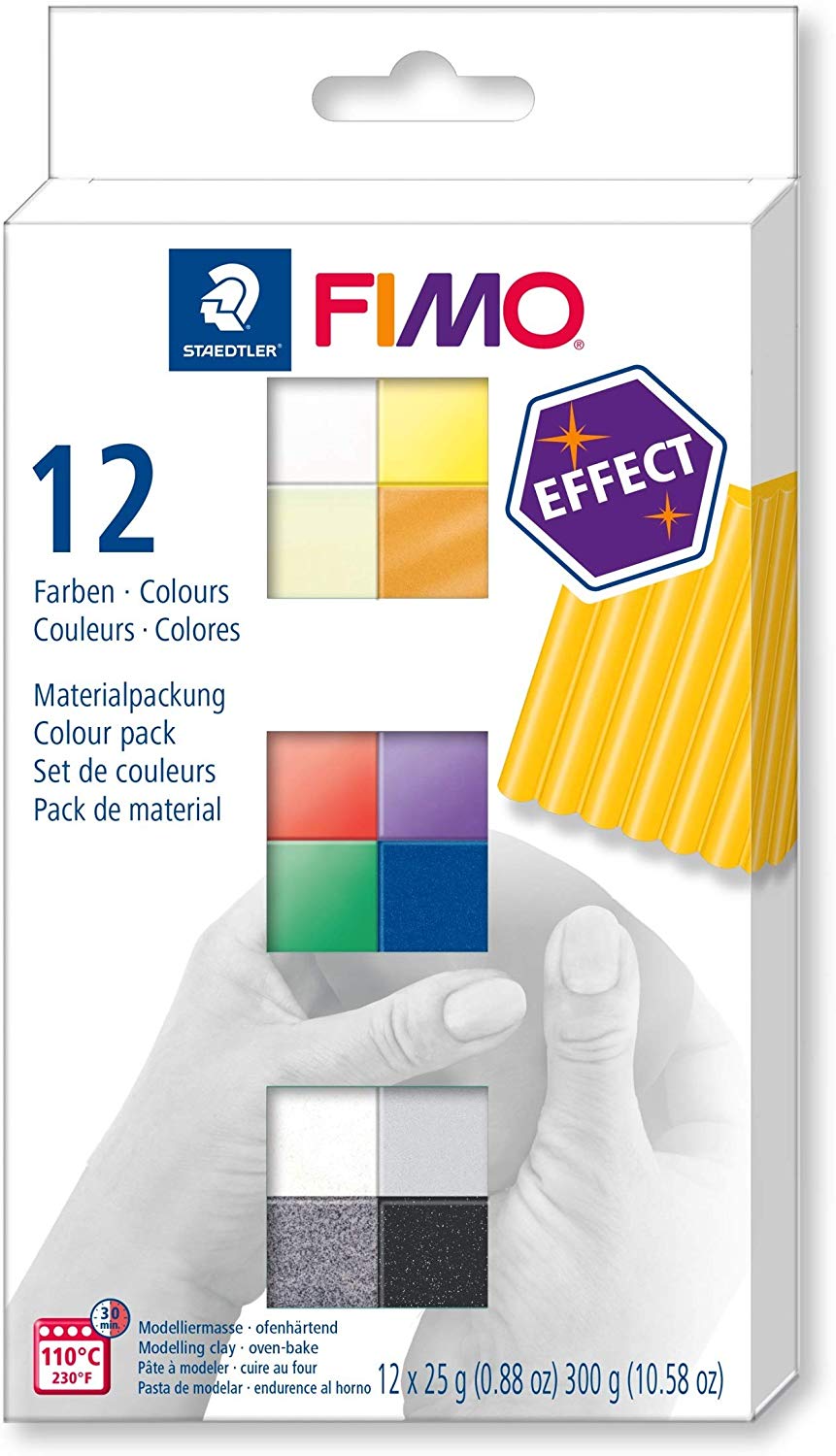 STAEDTLER 8013 C12-1 FIMO Effect Oven Hardening Modelling Clay - Assorted Colours (Pack of 12 x 25g Blocks)