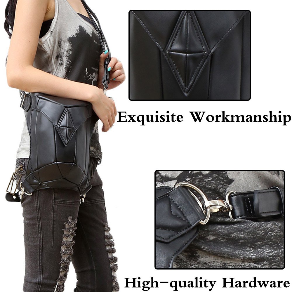 FiveloveTwo Unisex Punk 3 Ways Multi-purpose Tactical Drop Leg Bag Hip Belt Waist Shoulder Fanny Packs Steampunk Bag Purse Pouch Black - Image 4