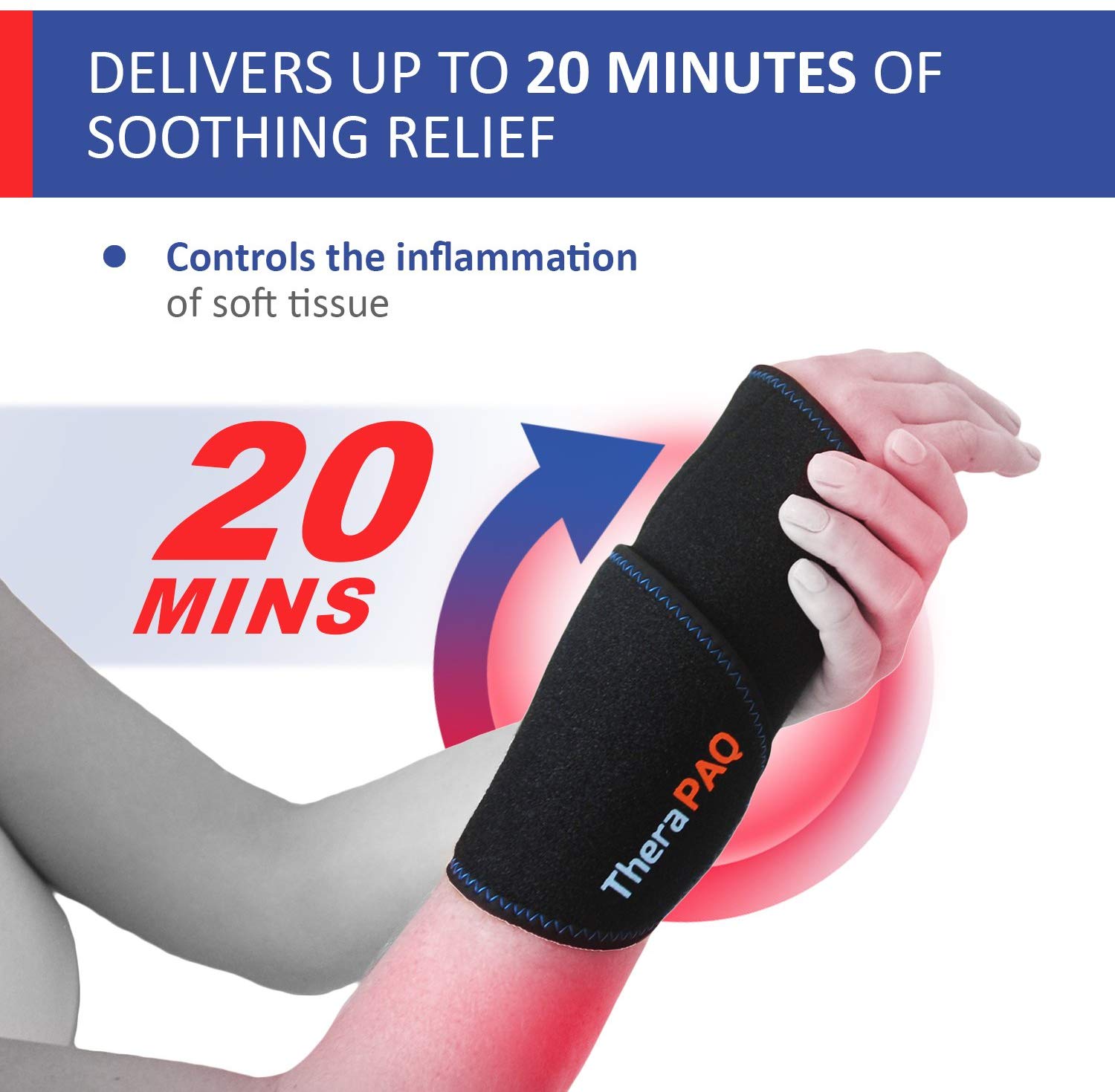 Wrist Ice Pack Wrap by TheraPAQ Hand Support Brace with Reusable Gel