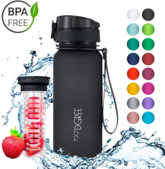 720°DGREE Water Bottle “uberBottle“ +Fruit-Infuser - 350ml, 500ml, 650ml, 1L - BPA-Free Tritan, Leakproof, Reusable - Sports Drinking Bottle for Kids, Gym, Fitness, Outdoor, Cycling, School