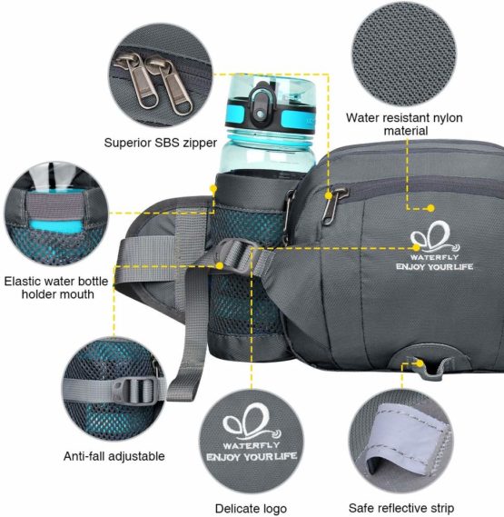 Waterfly Hiking Waist Pack Bum Bag Waist Bag with Bottle Holder Running Bag for Camping Climbing Travel Cycling and Dog Walking - Image 4