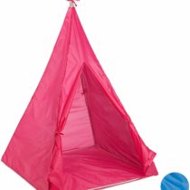 Relaxdays 10025738_113 Teepee Play Tent, in-and Outdoor Use, Wigwam with Floor Panel for Kids Age 3 and Up, Playhouse, 100x100 cm, Pink