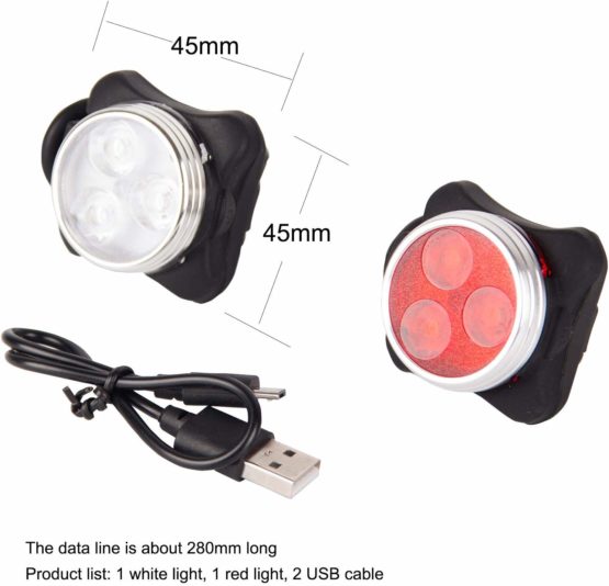 POLAM-FOTO USB Rechargeable Bike Light Set,Super Bright Front Headlight and Free Rear LED Bicycle Light,120 Lumen with 650mah Lithium Battery,4 Light Mode Options,(2 USB cables and 2 Strap Included) - Image 4