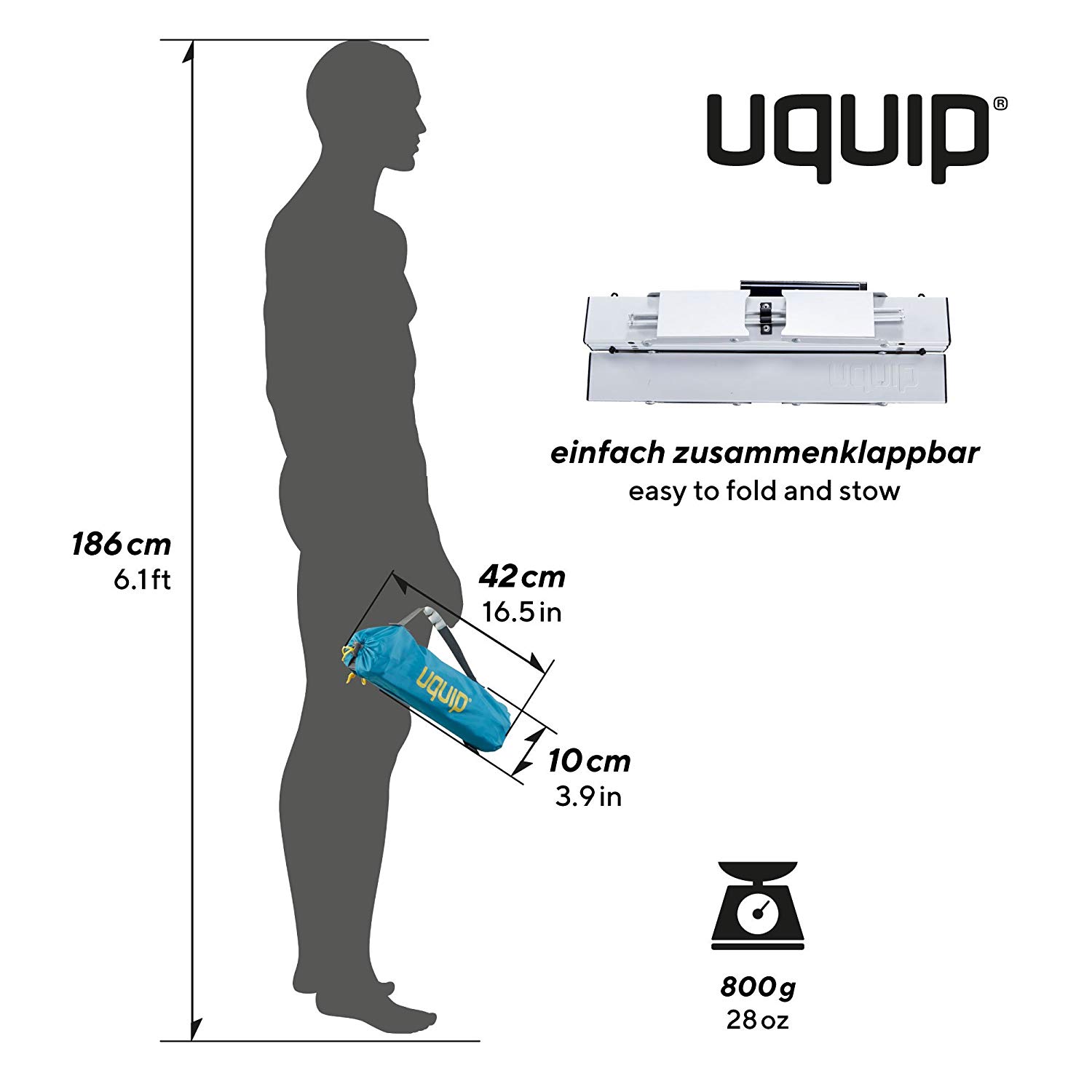Uquip Handy Aluminium Folding Coffee Table - Adjustable to 2 Heights (11/16 cm), Silver, 40 x 28.5 x (11 ou 16) cm - Image 3