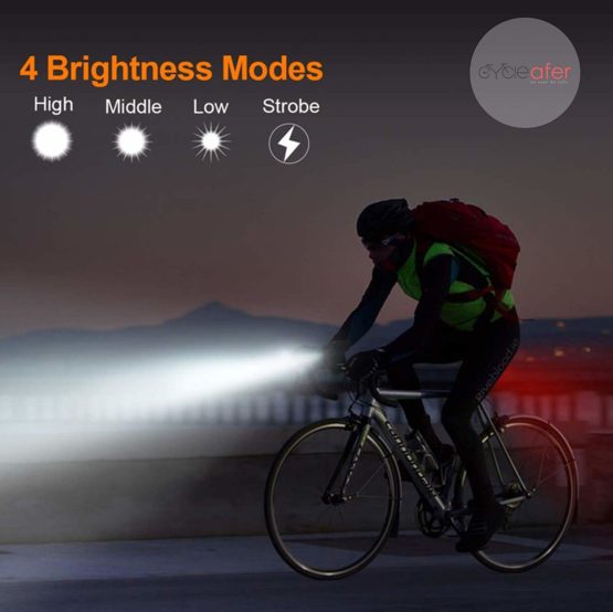 Cycleafer® Bike Lights Set USB Rechargeable Powerful Lumens Front and Back Light Bicycle Accessories for Night Riding, Cycling Headlight Tail Rear Reflectors for Kids, Road, Mountain Bike. - Image 4