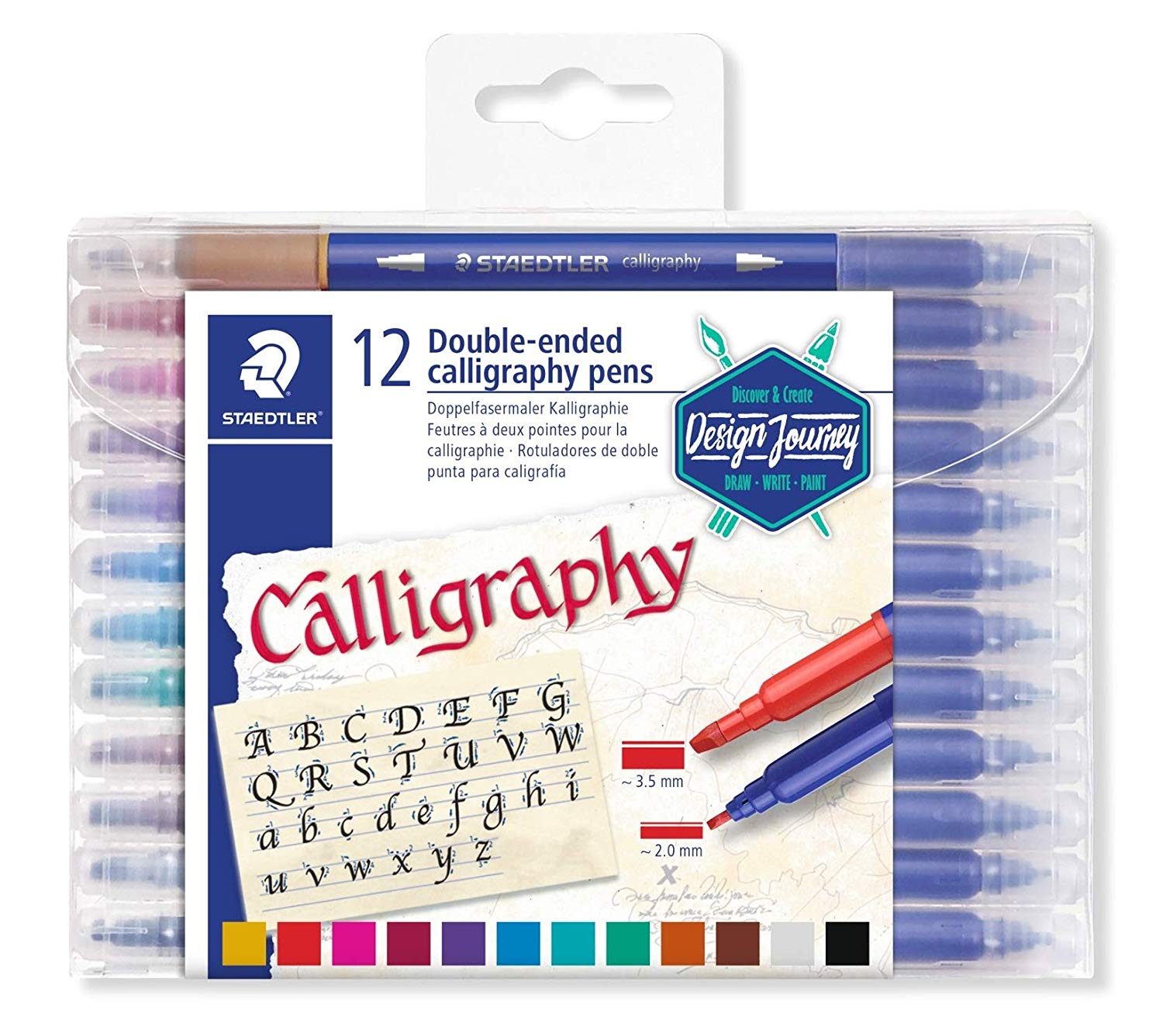STAEDTLER 3005 TB12 Double-Ended Calligraphy Pen - Assorted Colours 12 Count (Pack of 1) Multicolor, Multicoloured