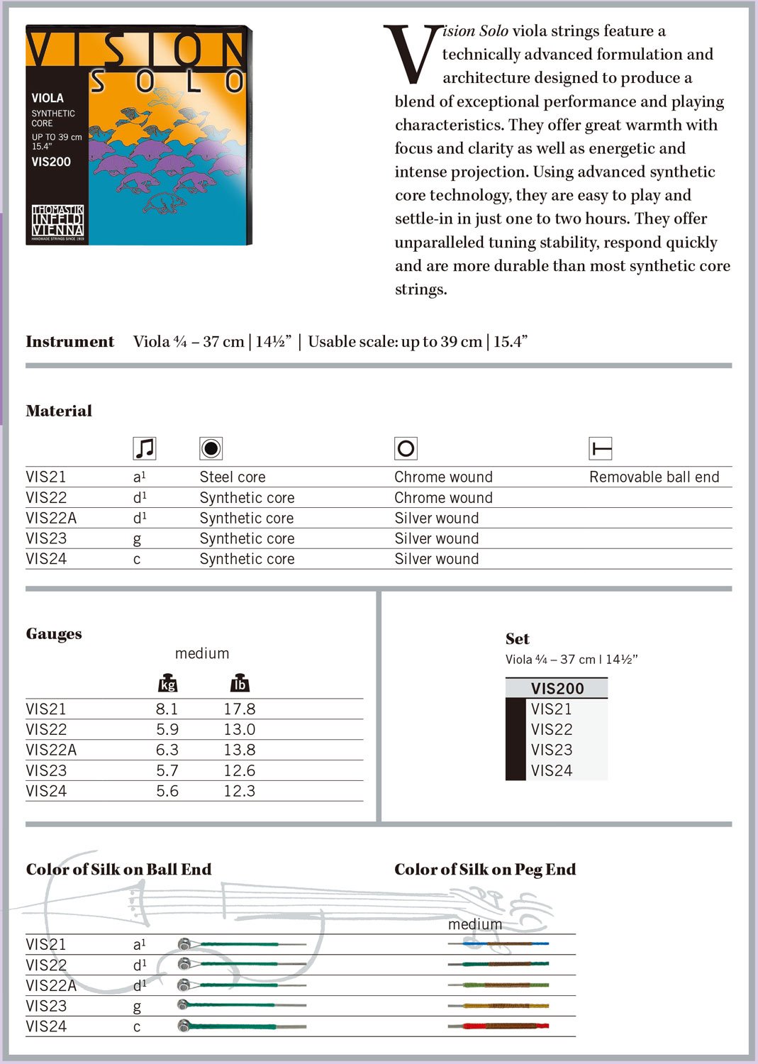 Thomastik single string for viola 4/4 Vision Solo - C string synthetic core, silver wound, medium - Image 2