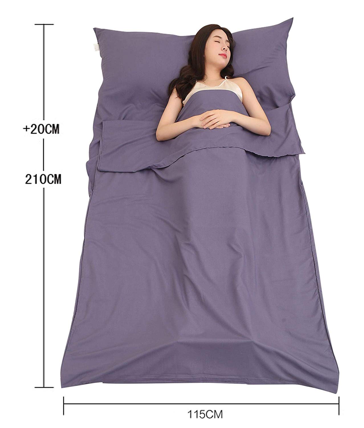 JITTY Sleeping Bag Liner 210x115cm Portable Lightweight Travel Sheet With Pillow Slot for Hotel Hostels Business Camping Backpacking Hiking Home(Khaki) - Image 4