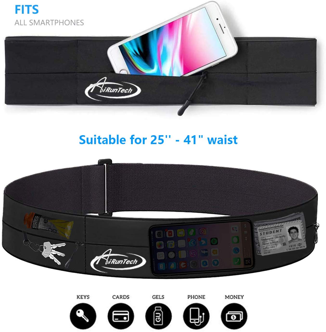 AiRunTech No-Bounce Running Belt for all Phones Slim, Lightweight and Secure (Lightweight Running Belt) - Image 2