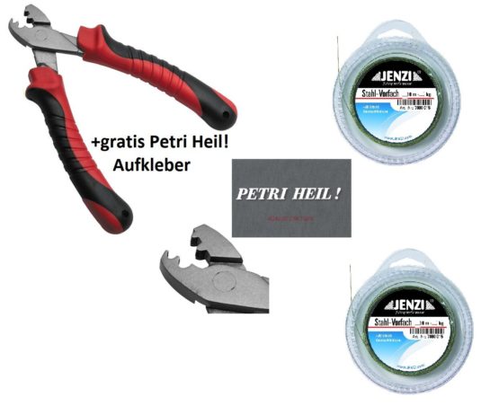 Top Leader Set 2 x Steel Wire 12 kg, 10 m, 20 Trace Crimps and Trace Crimps – Pliers & Free Petri Heil. [German Language