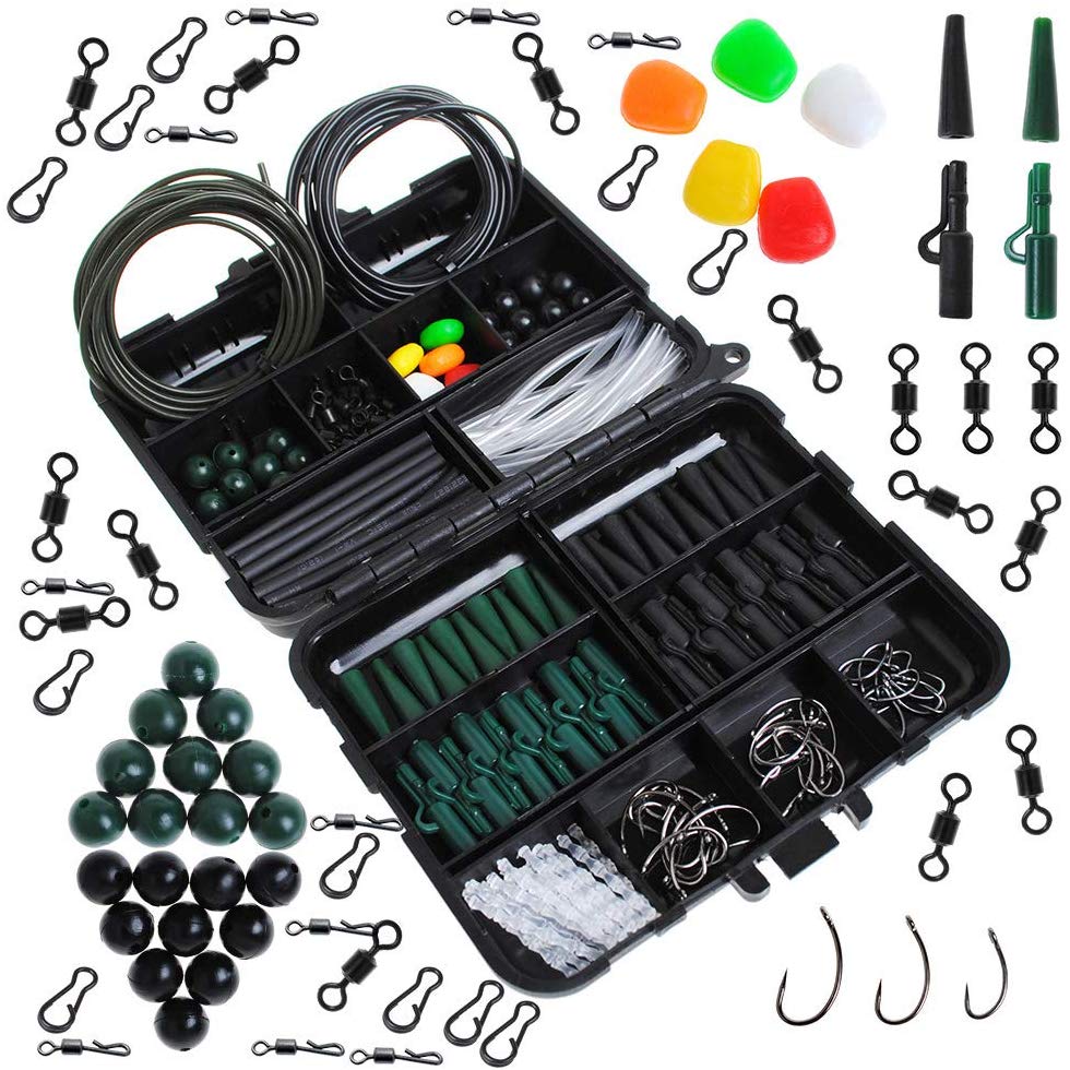 Dr.Fish 278pcs Carp Fishing Tackle Set in Box, Carp Fishing Accessories Include Hooks, Safety Clips and Swivels, Beads