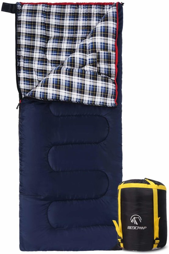 REDCAMP Cotton Flannel Sleeping Bags for Camping, 3-Season Warm and Comfortable Adult Sleeping Bag, Envelope with 2/3/4lbs Filling