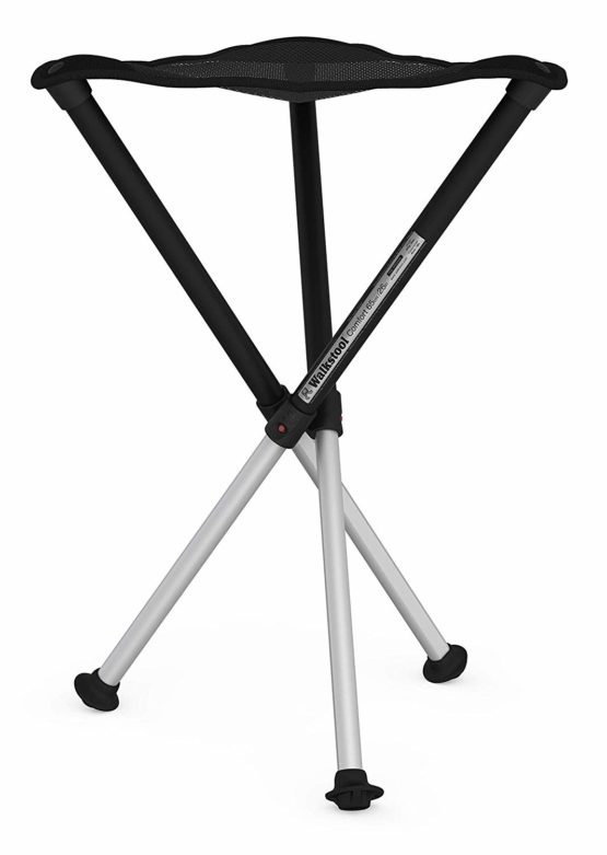 Walkstool - Comfort Model - Black and Silver - 3 Legged Folding Stool in Aluminium - Height 45 to 75 cm - Maximum Load 200 to 250 kg - Made in Sweden