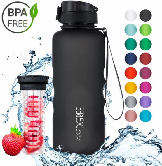 720°DGREE Water Bottle “uberBottle“ +Fruit-Infuser - 350ml, 500ml, 650ml, 1L - BPA-Free Tritan, Leakproof, Reusable - Sports Drinking Bottle for Kids, Gym, Fitness, Outdoor, Cycling, School
