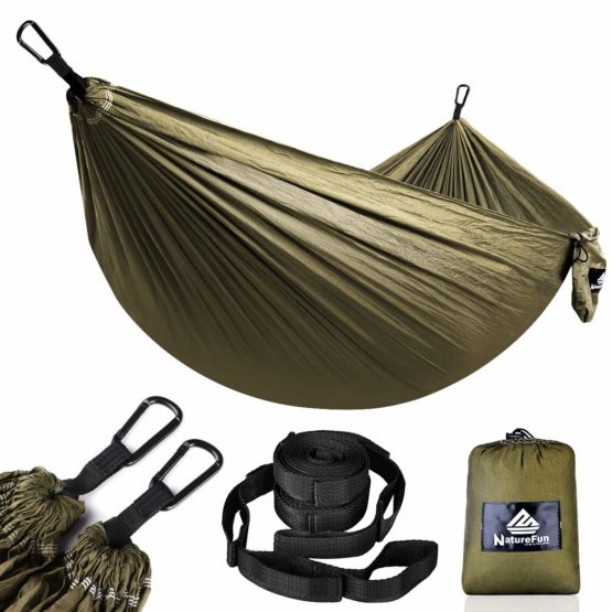 NATUREFUN Ultra-Light Travel Camping Hammock | 300kg Load Capacity,(275 x 140 cm) Breathable,Quick-drying Parachute Nylon | 2 x Premium Carabiners,2 x Nylon Slings Included | Outdoor Indoor Garden