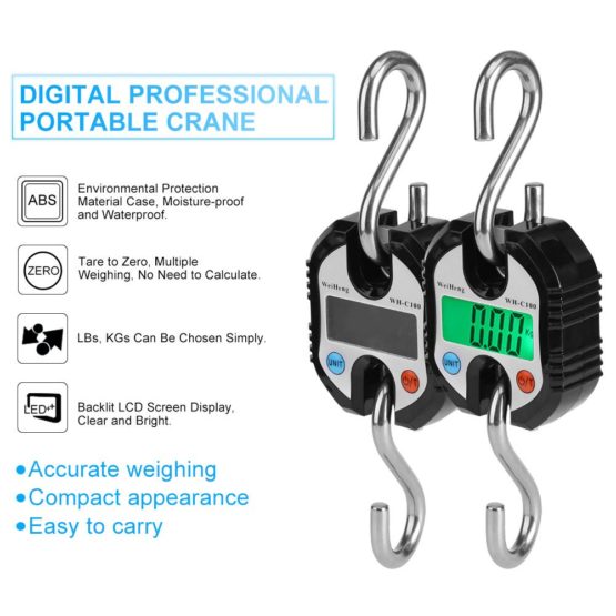 Digital Professional Portable Crane 150 Kg Lcd Digital Electronic Hook Hanging Scales Loop Weighing Balance for Home Farm Factory Hunting Outdoor(Black) - Image 4