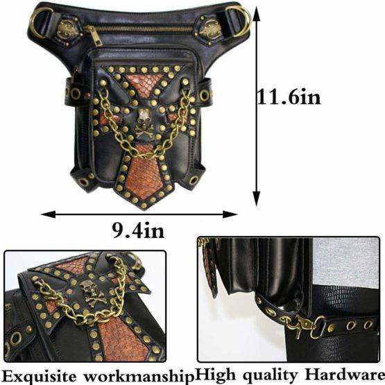 FiveloveTwo® Steampunk Vintage PU Leather Waist Pack Hiking Fanny Pack Small Purse Multi-purpose Tactical Drop Leg Arm Shoulder Bag with Hip Belt - Image 4