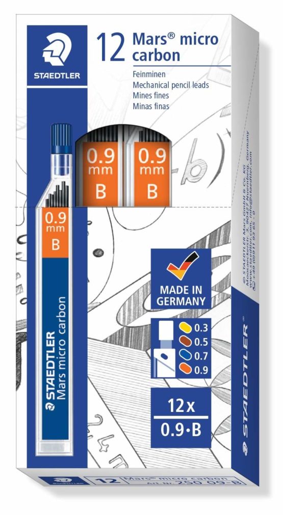 Staedtler Mars Micro 0.9 mm B Refill Lead for Mechanical Pencils (Pack of 12 Tubes)