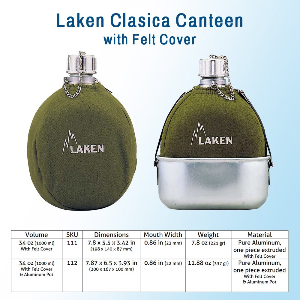 LAKEN M10265 - Aluminium Flask Classic 112 with Pot, Khaki 112, 1005 ml - Image 2