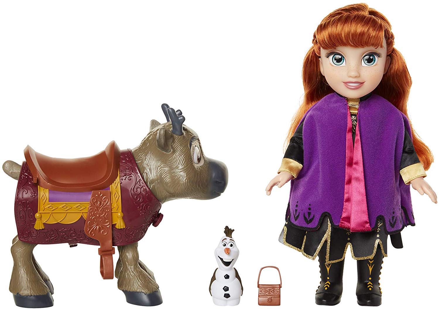 Frozen 2 - Disney Princess Anna Doll with Olaf and Reindeer Sven Figures from II Set, Movie Replicas, One Size (Glop Games 207164)