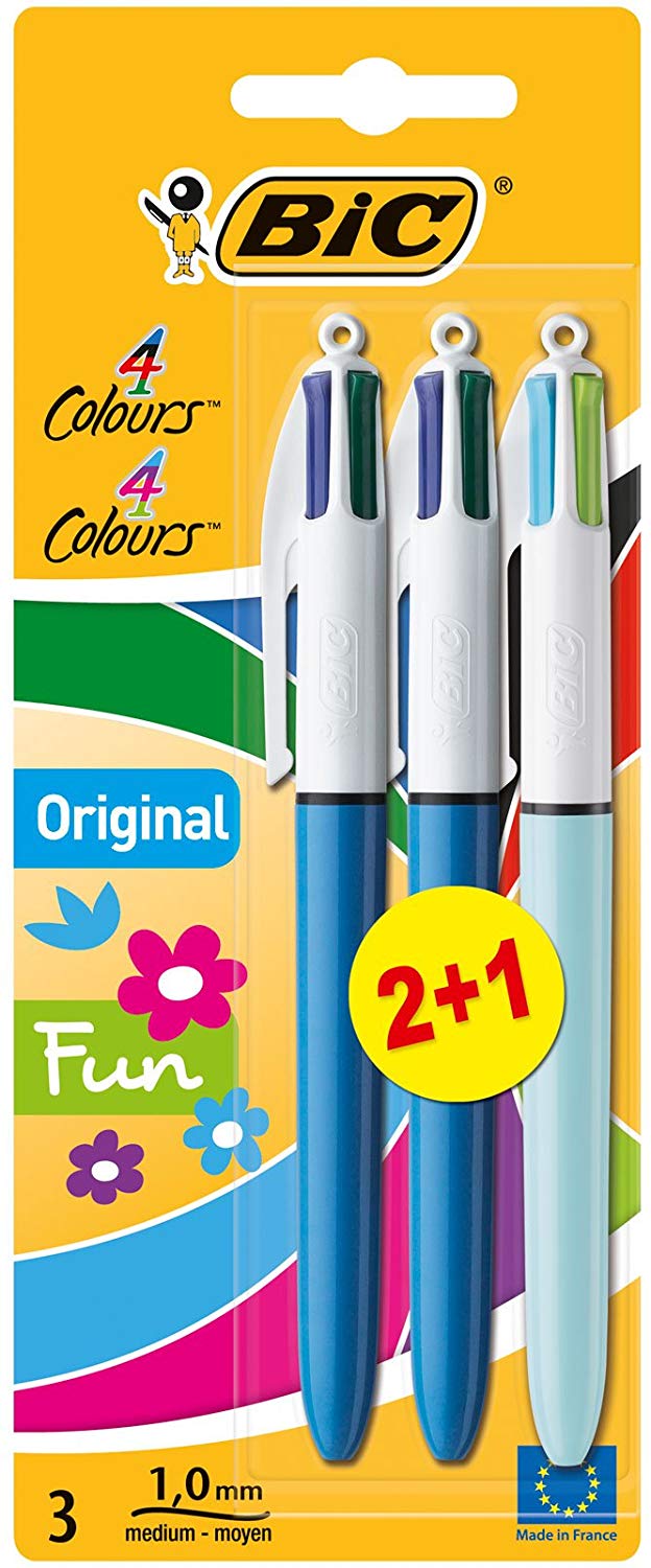 Bic 883783 4 Colours Original and Bic 4 Colours Fun Ball Pens Medium Point (1.0 mm), Blue, Green, Lilac, Lime, Turquoise