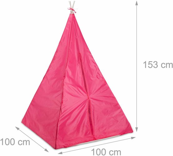 Relaxdays 10025738_113 Teepee Play Tent, in-and Outdoor Use, Wigwam with Floor Panel for Kids Age 3 and Up, Playhouse, 100x100 cm, Pink - Image 4