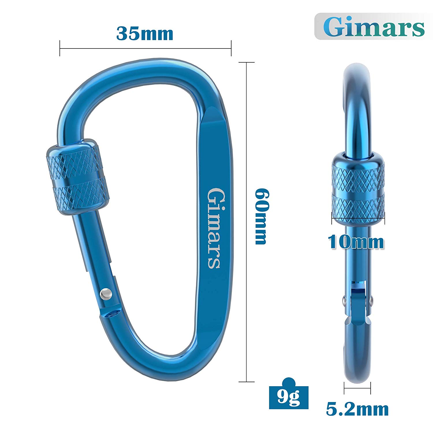 Gimars 10 PCS 6cm D Shape with Locking Screw Nuts, Spring-loaded Gate Carabiner Clips - Image 2