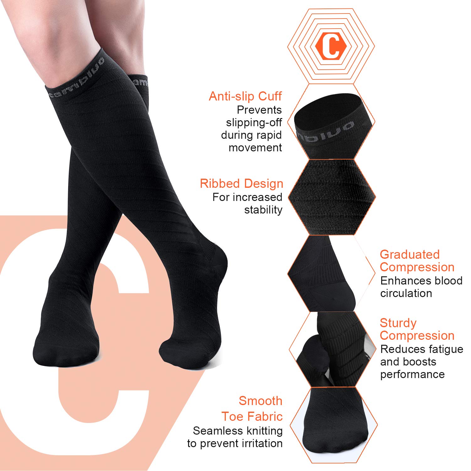 CAMBIVO Compression Socks for Women & Men 2 works, Flight Socks Compression Stockings Running Socks for Calf & Ankle Support - Image 3