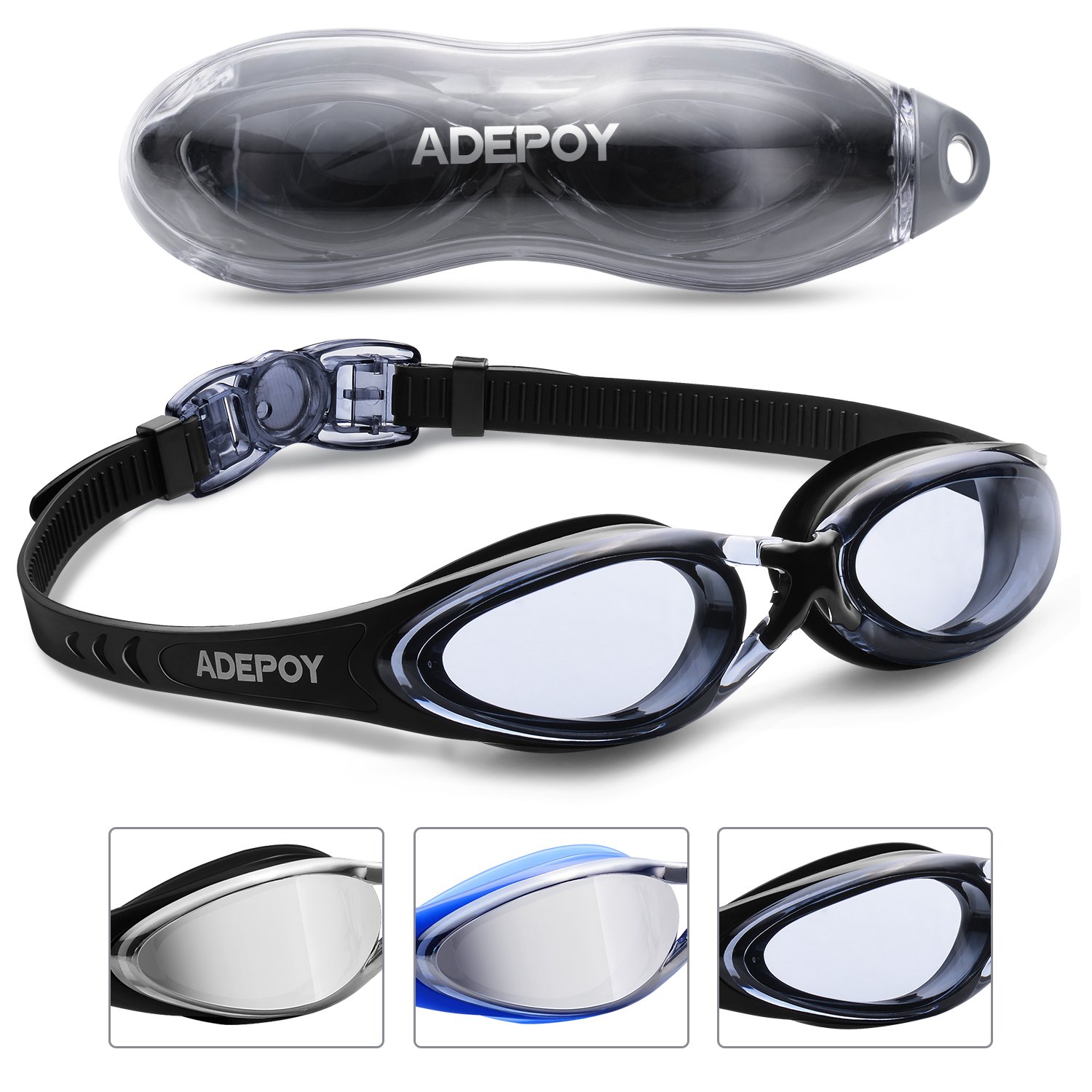 Adepoy Swimming Goggles Anti Fog Crystal Clear Vision with UV Protection No Leaking Easy to