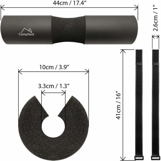 CampTeck U6814 Olympic Barbell Pad Support with Hook & Loop Straps Barbell Foam Pad Gym Squat Pad for Hip Thrusts, Weightlifting, Squats, Lunges & Much more – Black - Image 4