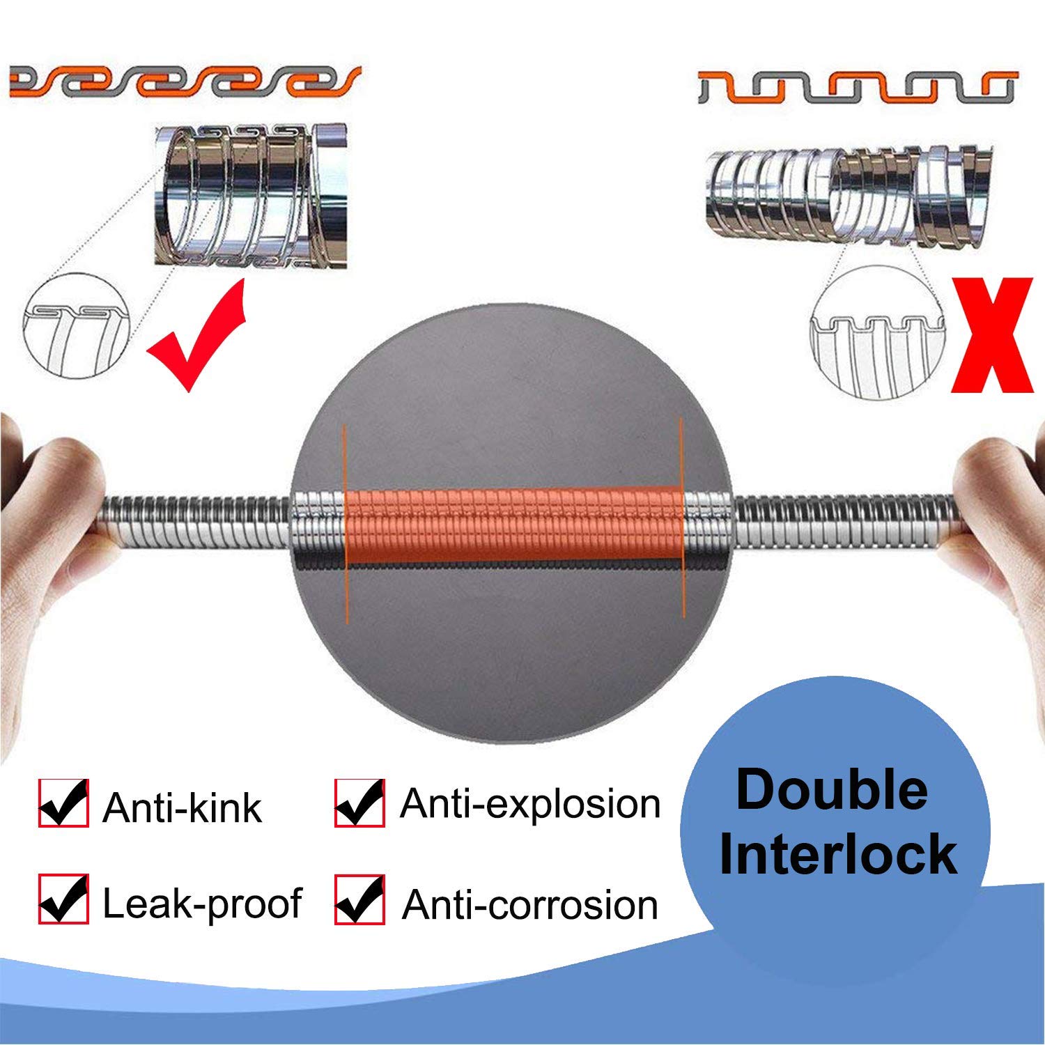 Shower Hose 1.5m - SAMODRA 10mm Large Bore Stainless Steel Shower Hose Replacement Leakproof & Anti-Kink, Chrome - Image 3