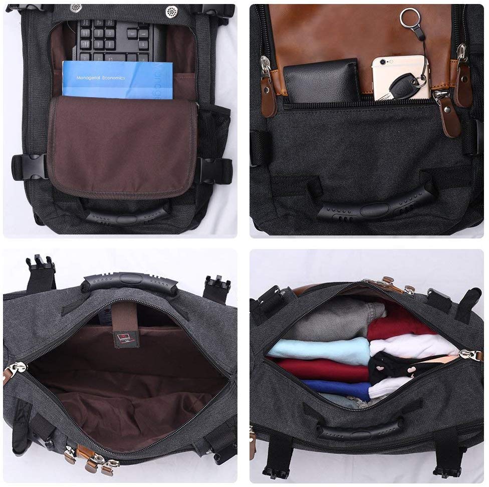 Travel backpack for Men 30L Carry-on Flight Canvas Vintage Duffel Bag Outdoor Sports Casural Daypack, Dark Grey - Image 3