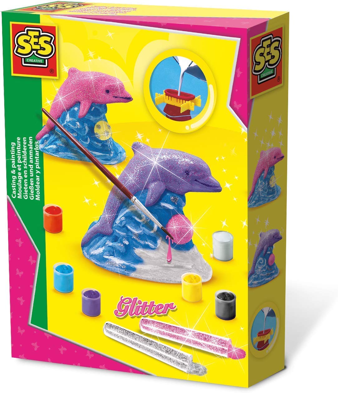 SES Creative 1286 Casting & Painting-Glitter Dolphin, Diverse Colours