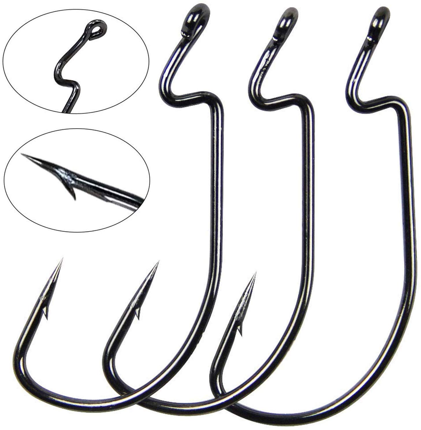 Shaddock 50pcs Offset Worm Hooks Wide Gape Fishing Hooks High Carbon Steel Sharp Jig Hook for Bass & Trout - Image 4