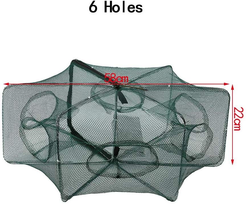 Dilwe Fishing Net, Quickly Opened Fishing Bait Traps with Zipper for Fishes Shrimp Minnow Crayfish Crab Crawdad (6 Holes) - Image 4