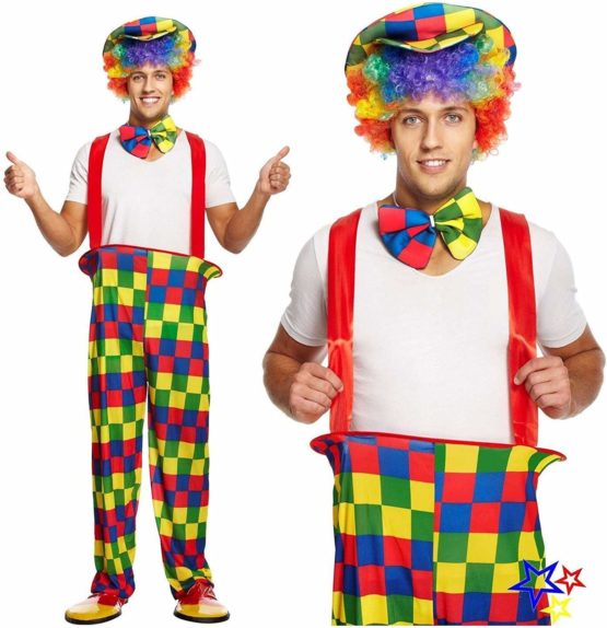 ADULT MENS RAINBOW COLOURED CLOWN COSTUME - ONE SIZE - FITS 44'' CHEST - Image 2