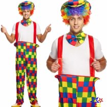 ADULT MENS RAINBOW COLOURED CLOWN COSTUME - ONE SIZE - FITS 44'' CHEST