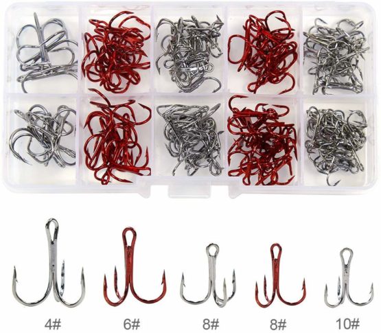 Croch Fishing hook Triplet treble round bend -130Pcs high carbon steel sharp barbed fish hooks-size:4#,6#,8#,10#