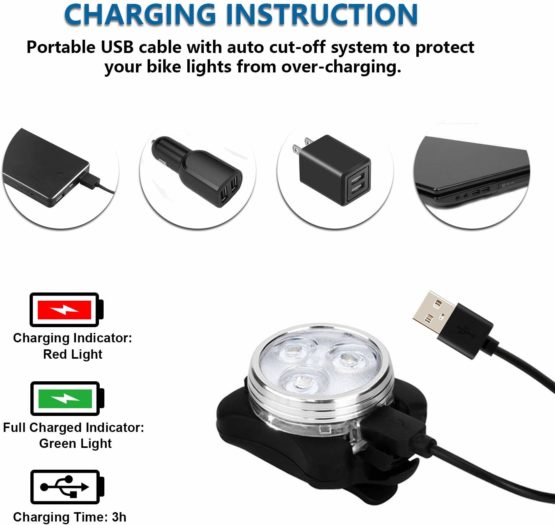 Balhvit Bike Light Set, Super Bright USB Rechargeable Bicycle Lights, IPX4 Waterproof Mountain Road Bike Lights Rechargeable Front Light & Rear Light - Image 3