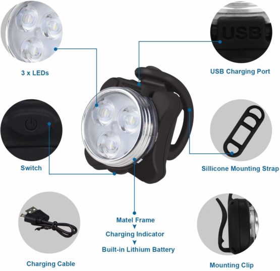 Balhvit Bike Light Set, Super Bright USB Rechargeable Bicycle Lights, IPX4 Waterproof Mountain Road Bike Lights Rechargeable Front Light & Rear Light - Image 4