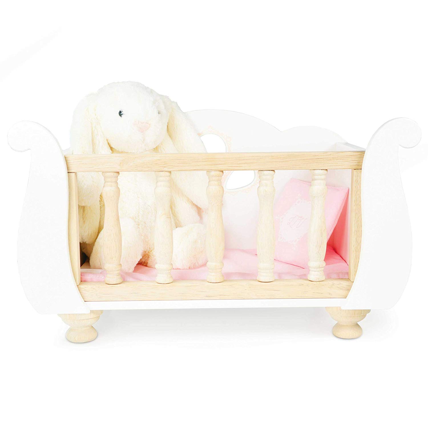 Le Toy Van - Educational Wooden Toy Role Play Beautiful Sleigh Doll Cot & Crib, White, Large - Image 4